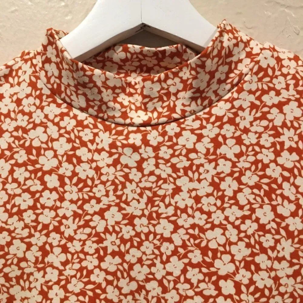 Flower Power Red Orange Floral Midi Rouched Dress - Picture 8 of 8